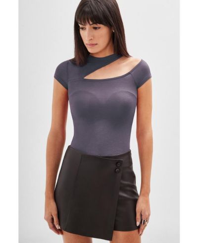Marcella Women's Gabi Sheer Jersey Asymmetric Cutout Rounded-Neck Top