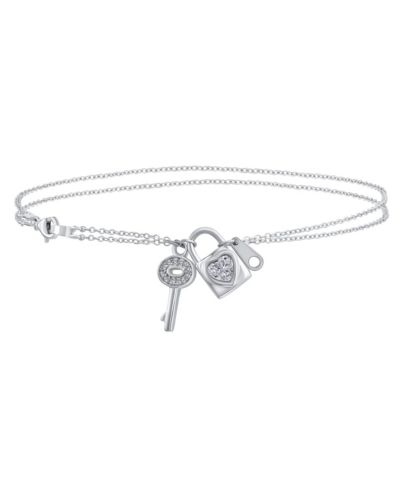 Bling Jewelry Romantic Key to Her Heart, Lock, Key Charm Anklet Double Strand Ankle Bracelet .925 Sterling Silver