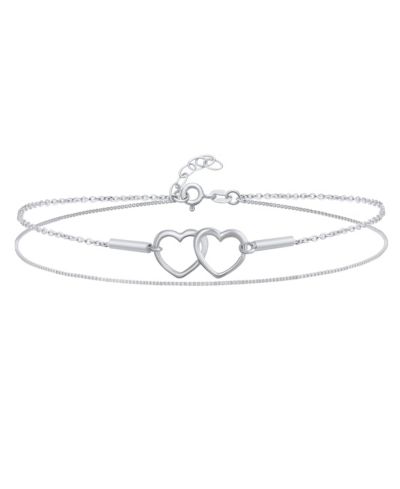 Bling Jewelry Forever Love Interlocking Open Heart Anklet Charm Ankle Bracelet Double Strand .925 Sterling Silver