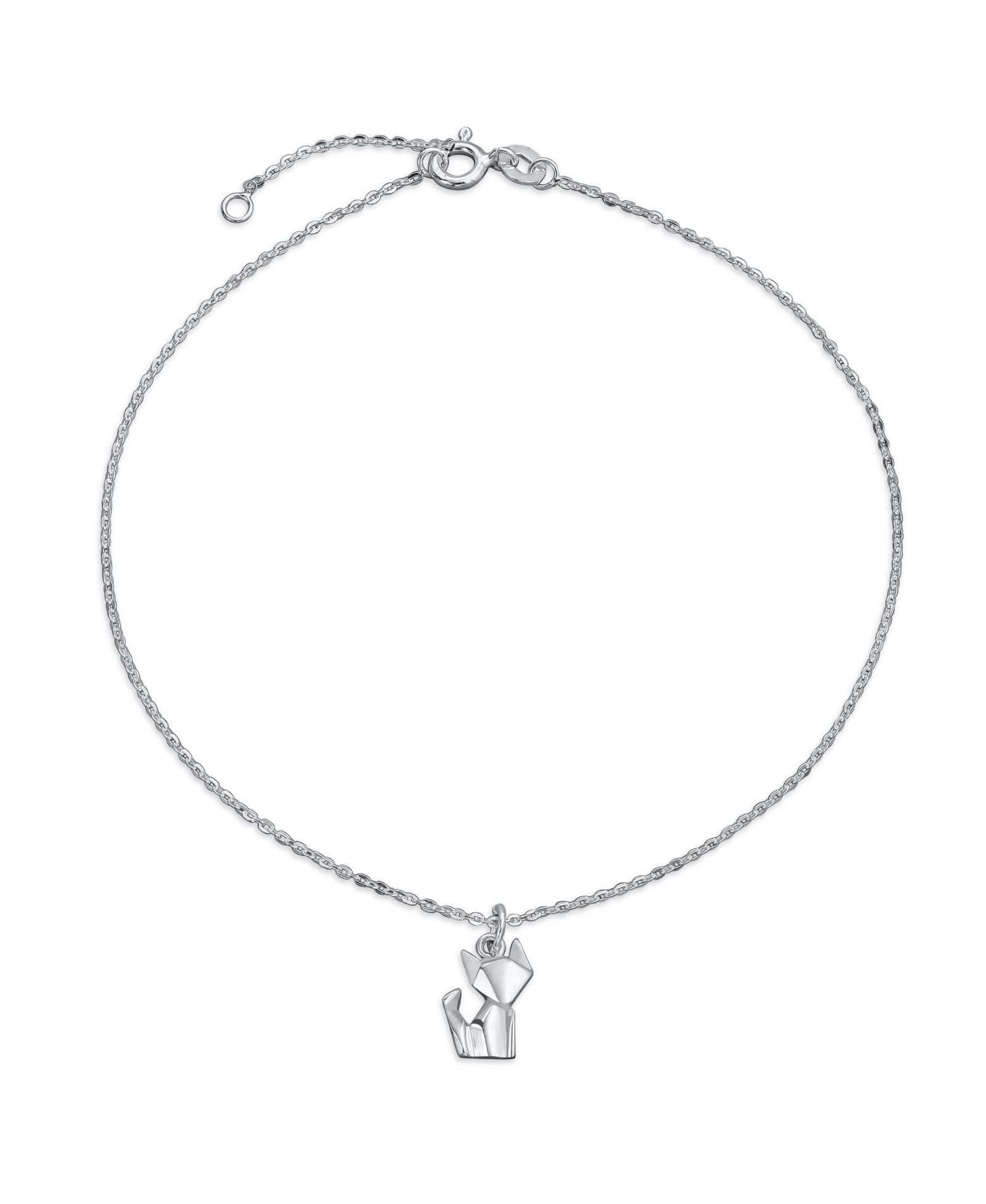 Bling Jewelry браслет на ногу с подвеской «3D оригами котенок» из серебра 925 пробы