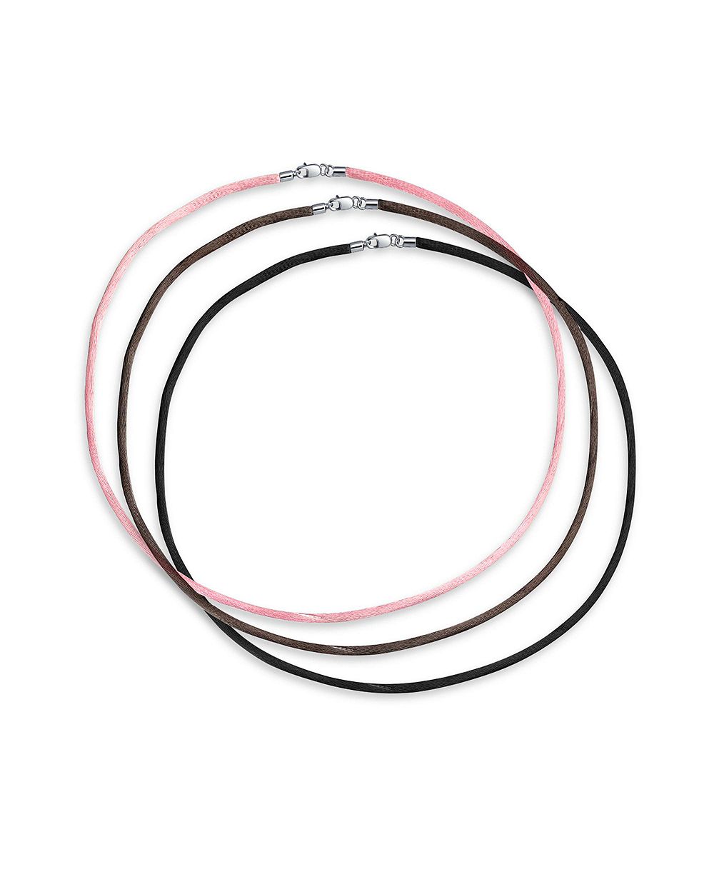 Bling Jewelry набор из 3 ожерелий с шелковым шнуром (черный, коричневый, розовый), застежка из стерлингового серебра, 16"