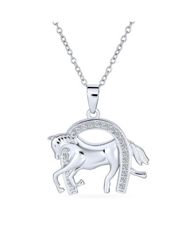 Подвеска Bling Jewelry Pave CZ Cow Equestrian Thoroughbred Winner Horse Horseshoe из стерлингового серебра