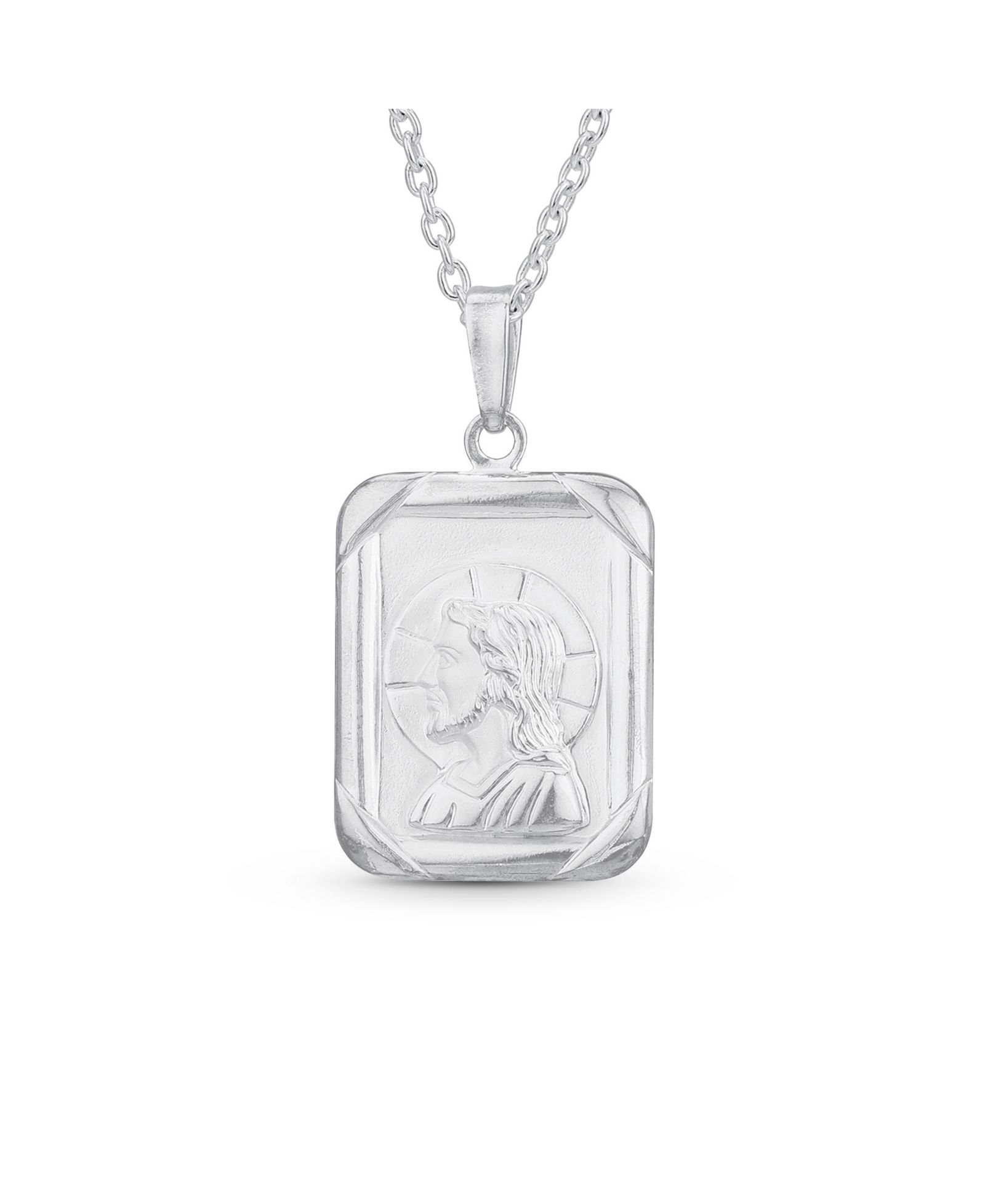 Bling Jewelry Silver Jesus Christ Head Dog Tag Pendant Necklace