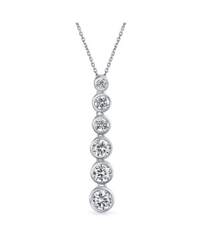 Bling Jewelry Elegant Sterling Silver CZ Linear Drop Graduated Geometric Bubble Pendant Prom Bezel Set Round Cubic Zirconia.