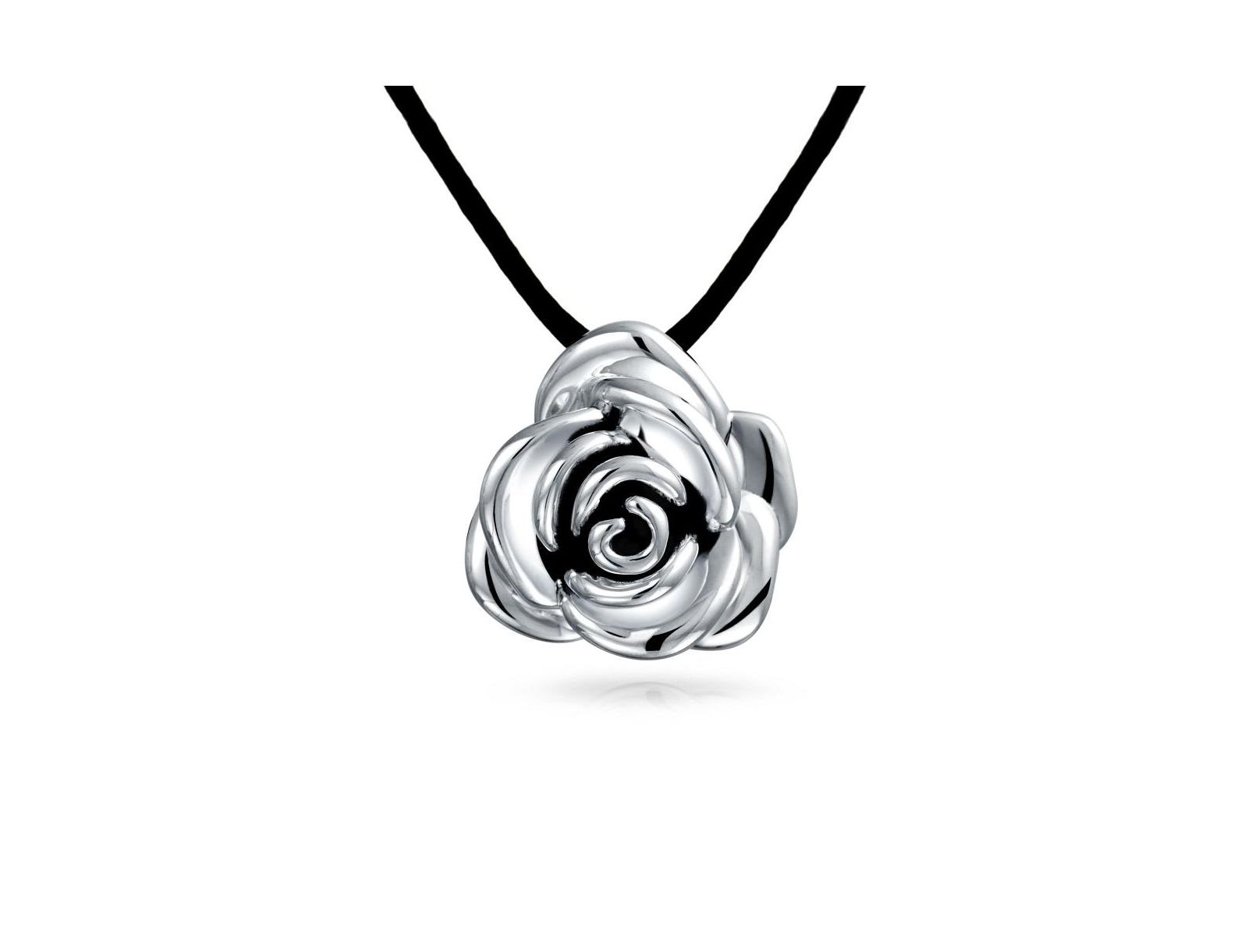 Колье Bling Jewelry Flower Rose Pendant с черным шелковым шнурком и Sterling Silver