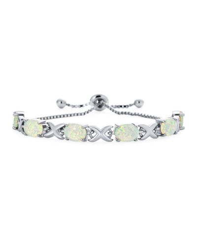 Bling Jewelry Created White Opal Oval Tennis Infinity Bolo Bracelet .925 Sterling Silver