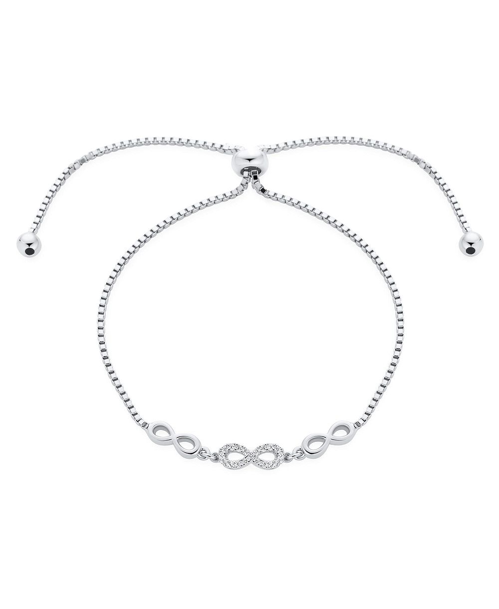 Bling Jewelry Trio Love Knot Infinity Multi CZ Accent Bolo Bracelet Plated Sterling