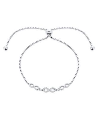 Bling Jewelry Trio Love Knot Infinity Multi CZ Accent Bolo Bracelet Plated Sterling