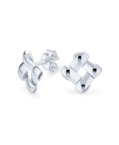 Серьги-гвоздики Bling Jewelry.925 Sterling Silver Modern Geometric Basket Weave Square Rhodium Plated