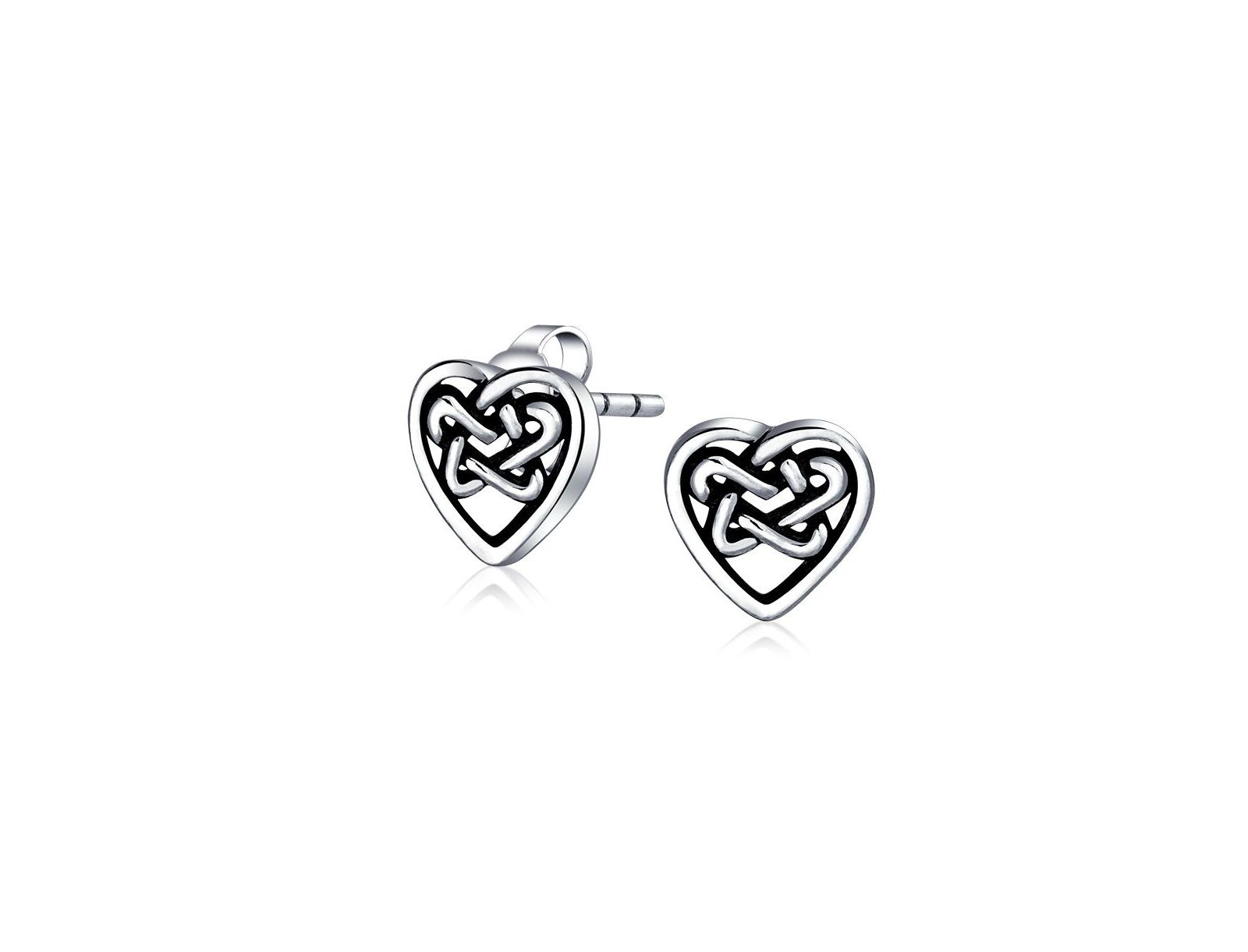 Bling Jewelry Celtic Love Knot Infinity Heart Stud Earrings Oxidized 925 Sterling Silver