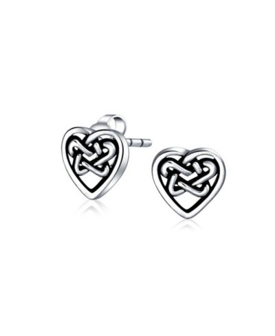 Bling Jewelry серьги-гвоздики из стерлингового серебра.925 с узором Celtic Friendship Love Infinity Knot Heart, Oxidized