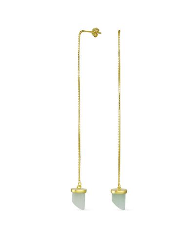 Серьги-подвески Bling Jewelry с итальянским рогом из натурального зеленого нефрита и позолоченного серебра