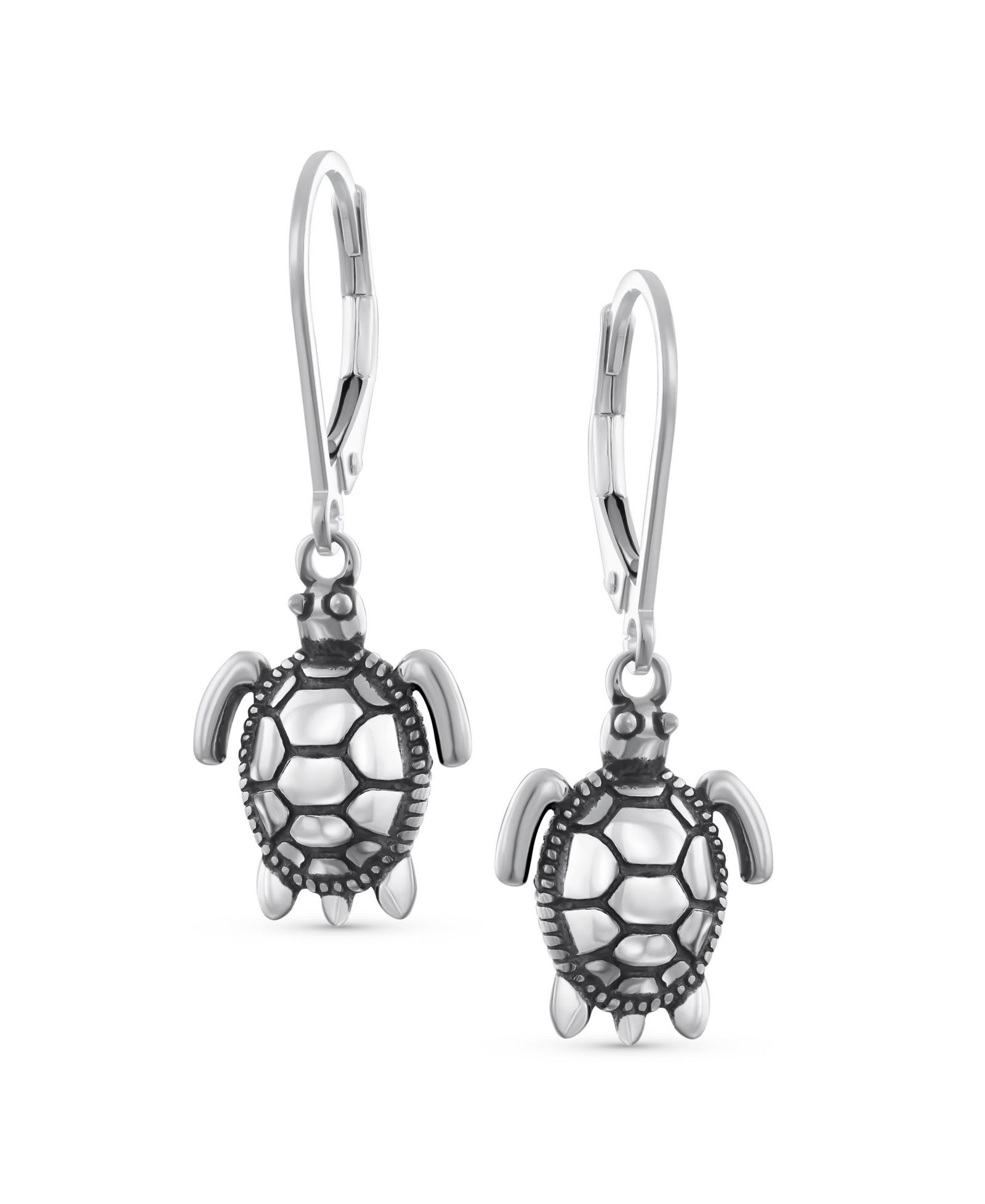 Bling Jewelry Nautical Hawaiian Sea Turtle Dangle Earrings Oxidized .925 Sterling Silver