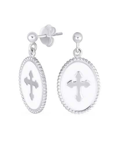 Bling Jewelry Серьги-подвески с эмалью в виде креста и лилии, стерлинговое серебро, христианские религиозные украшения