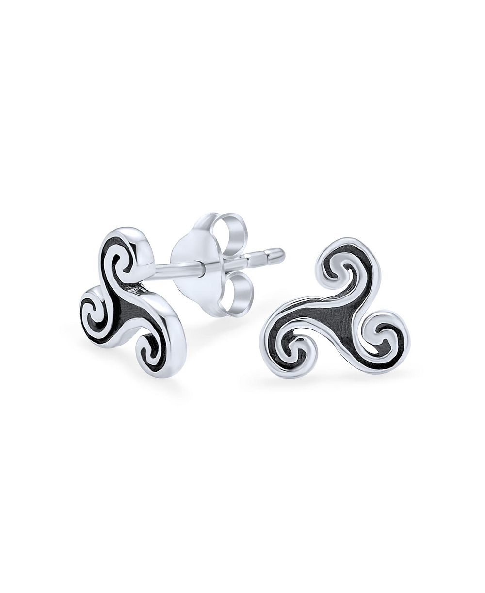 Bling Jewelry Celtic Triskele Trinity Stud Earrings Oxidized .925 Sterling Silver