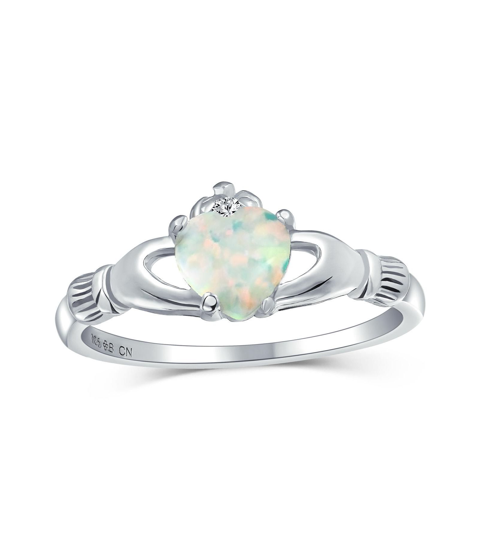 Bling Jewelry Celtic Sorority Sister Created Opal Claddagh Band Ring .925 Sterling Silver