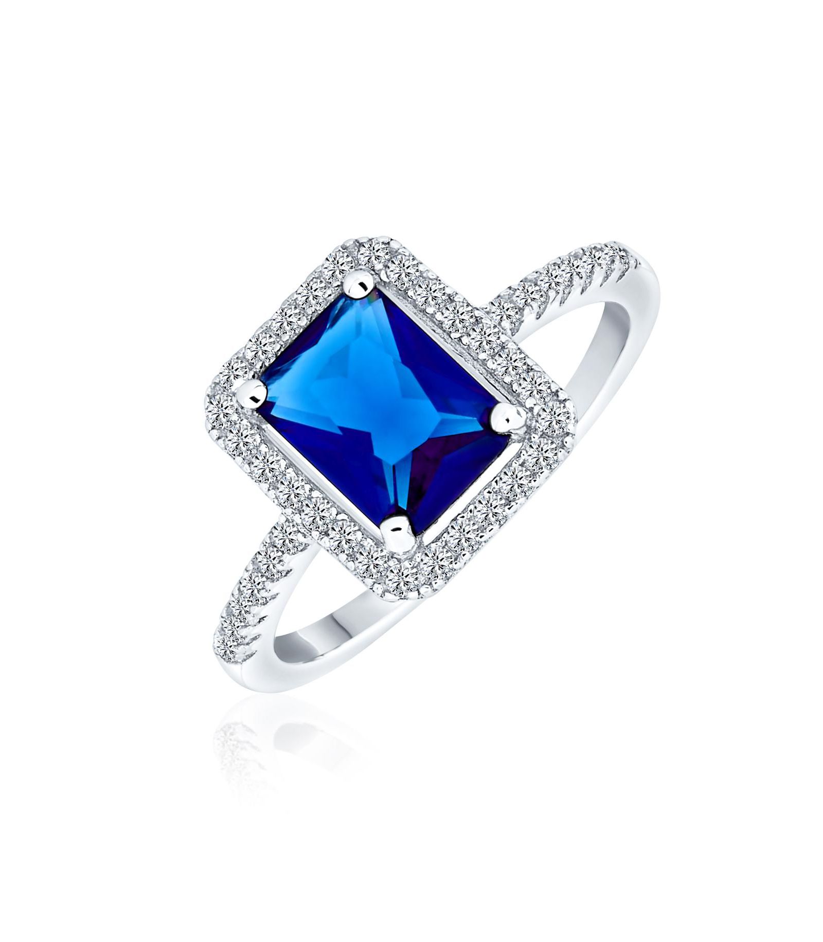 Bling Jewelry 3CT Sapphire Blue CZ Emerald Cut Statement Cocktail Ring Sterling Silver
