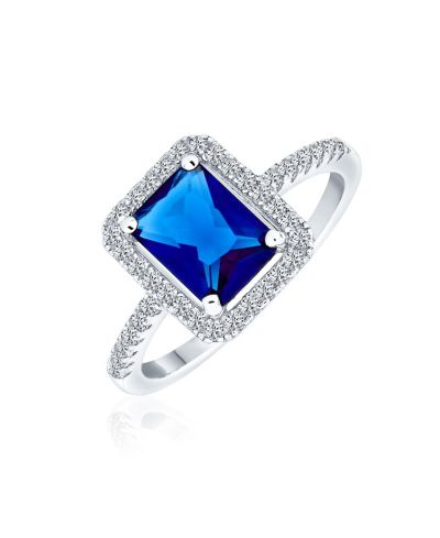 Bling Jewelry 3CT Sapphire Blue CZ Emerald Cut Statement Cocktail Ring Sterling Silver