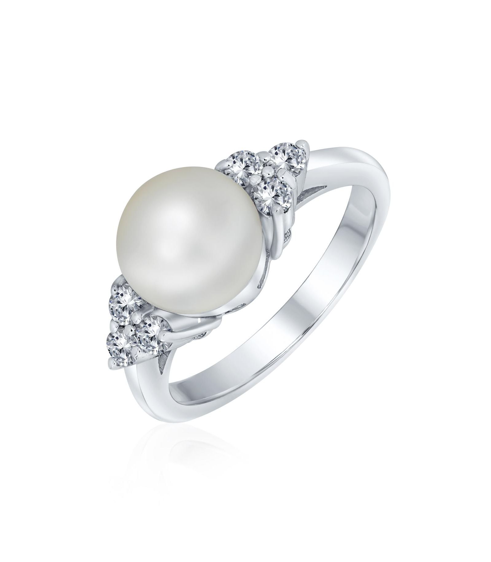 Помолвочное коктейльное кольцо Bling Jewelry для женщин с жемчугом и фианитами, серебро 925 Sterling Silver