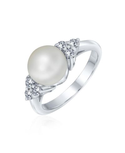 Помолвочное коктейльное кольцо Bling Jewelry для женщин с жемчугом и фианитами, серебро 925 Sterling Silver