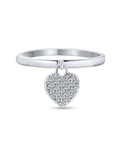 Bling Jewelry Romantic CZ Pave Heart Charm Promise Ring .925 Sterling Silver 1MM Band