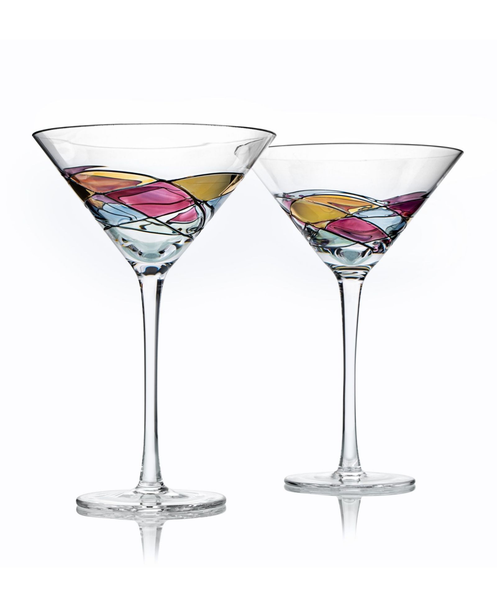 Бокалы для мартини The Wine Savant Hand Painted Stained Glass 8 oz, набор из 2 шт