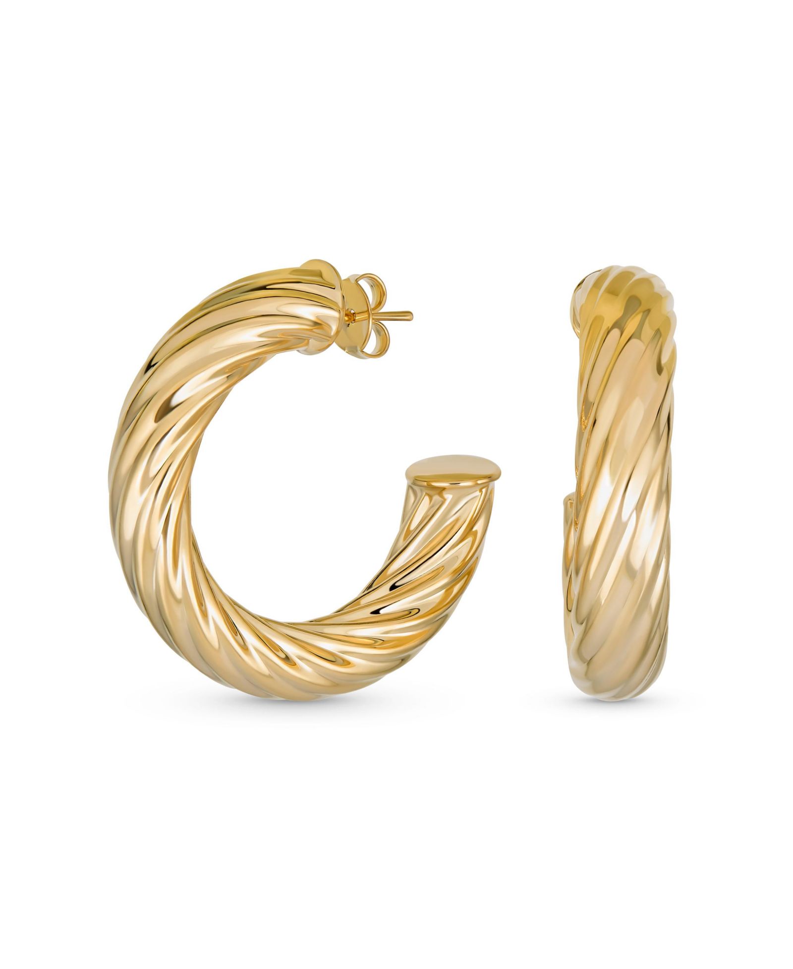 Серьги Bling Jewelry Timeless Twisted Rope Braid Cable Thick Big Hoop, 1.5 Inch, Yellow Gold Plated