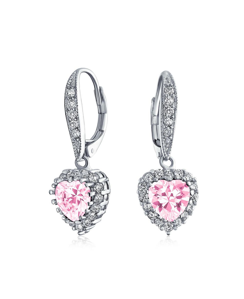 Серьги Bling Jewelry с розовой кубической цирконией в форме сердца с родиевым покрытием