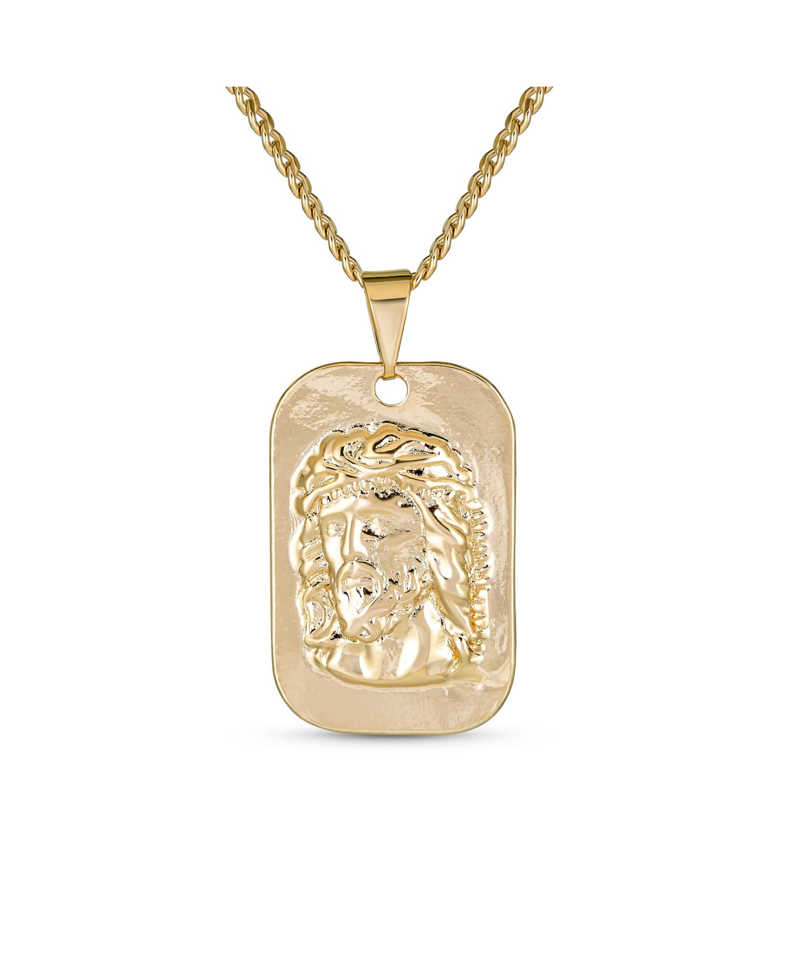 Bling Jewelry Gold Jesus Christ Dog Tag Pendant Necklace
