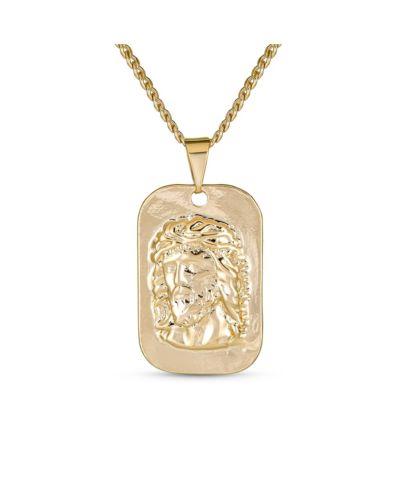 Bling Jewelry Religious Metal Dog Tag Jesus Christ Head Necklace Pendant Gold Plated