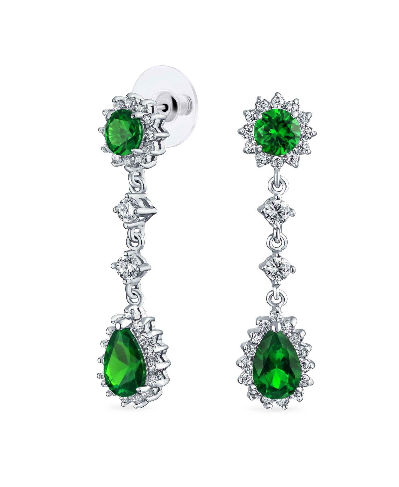 Серьги-клипсы Bling Jewelry Cocktail Halo Crown Saphire CZ Teardrop Chandelier