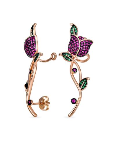 Серьги-клипсы Bling Jewelry с розовой фианитной цирконией в виде цветка