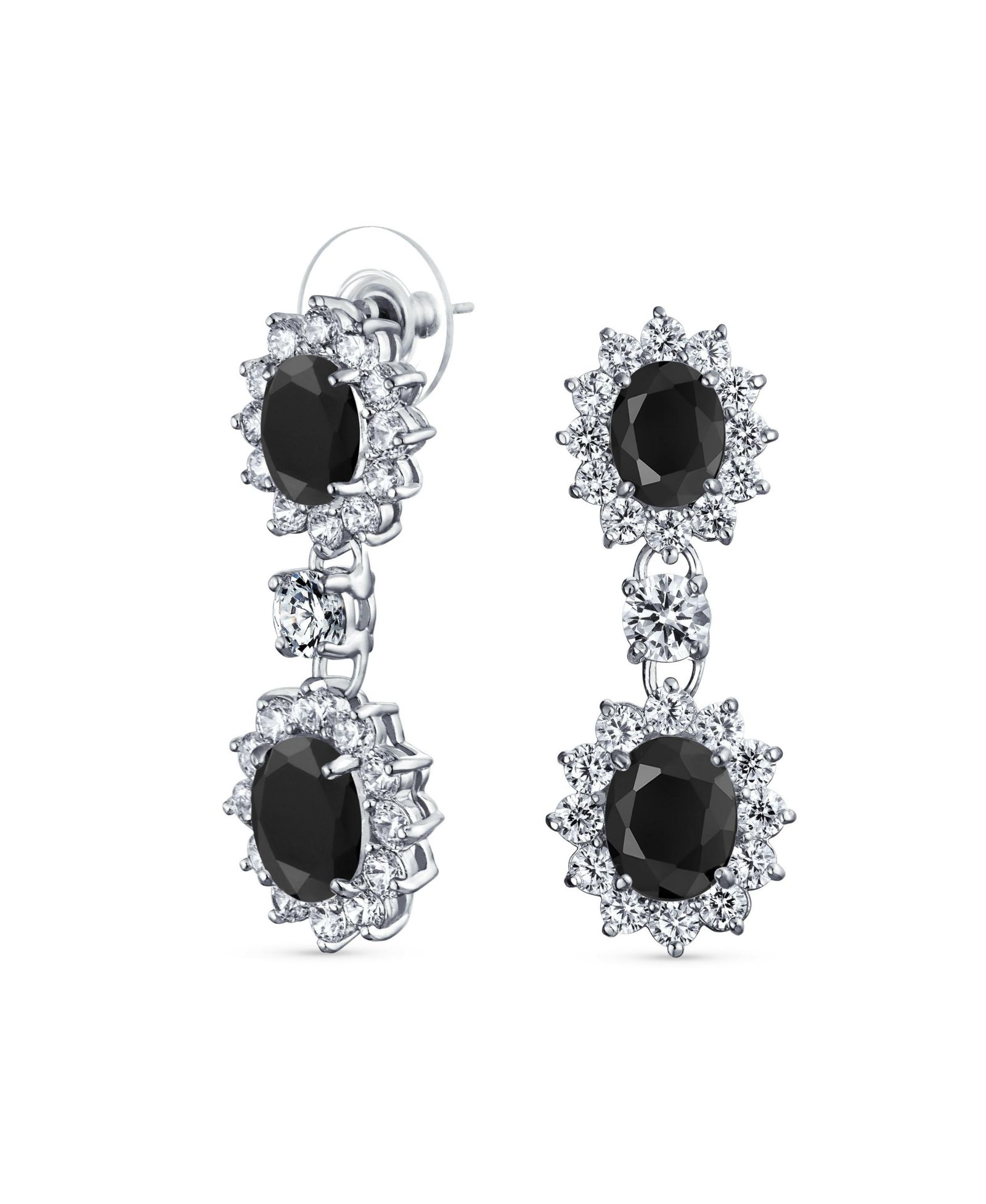 Bling Jewelry серьги Art Deco с красными кристаллами CZ, серебристые