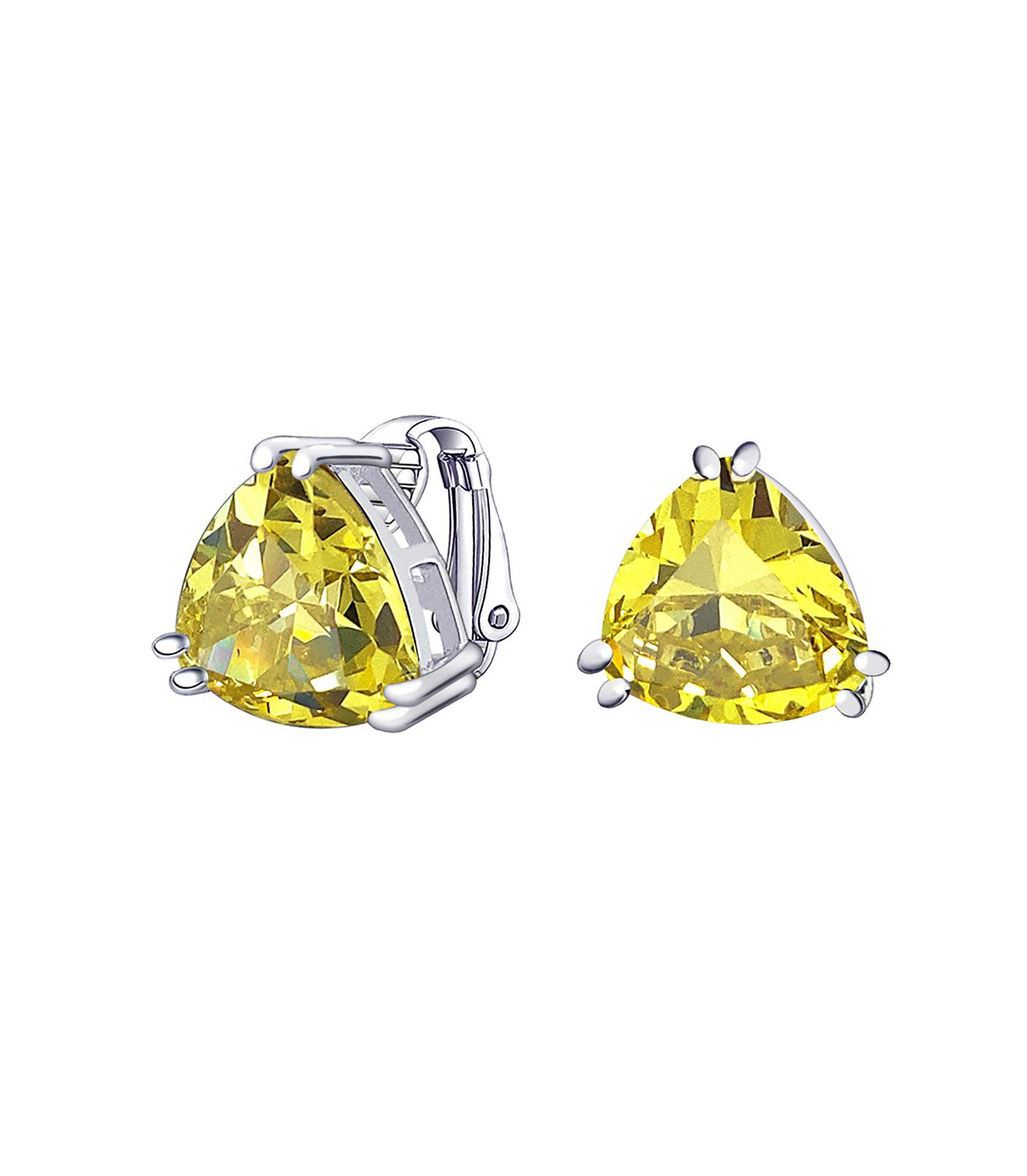 Bling Jewelry Triangle Trillion-Cut Purple CZ Studs Clip On Stud Earrings Silver Plated