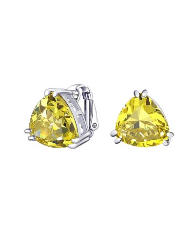 Bling Jewelry Классические серьги-клипсы в форме треугольника с CZ, с родиевым покрытием