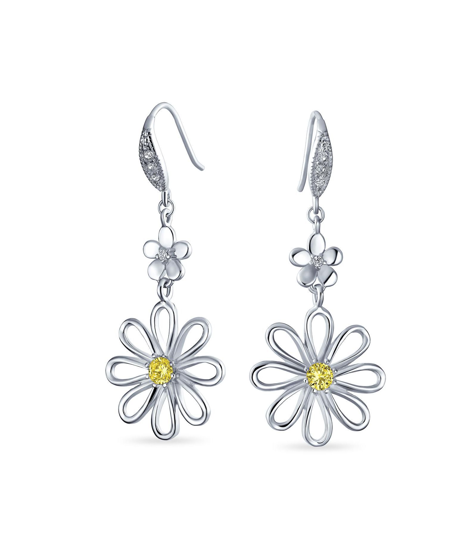 Серебряные серьги Bling Jewelry в форме цветка с желтым кубическим цирконием