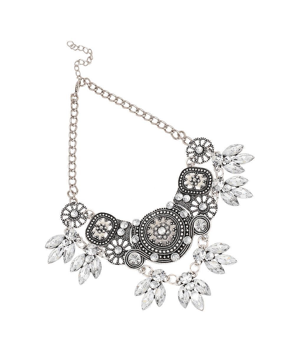 SOHI White Circular Foliage Drop Statement Necklace