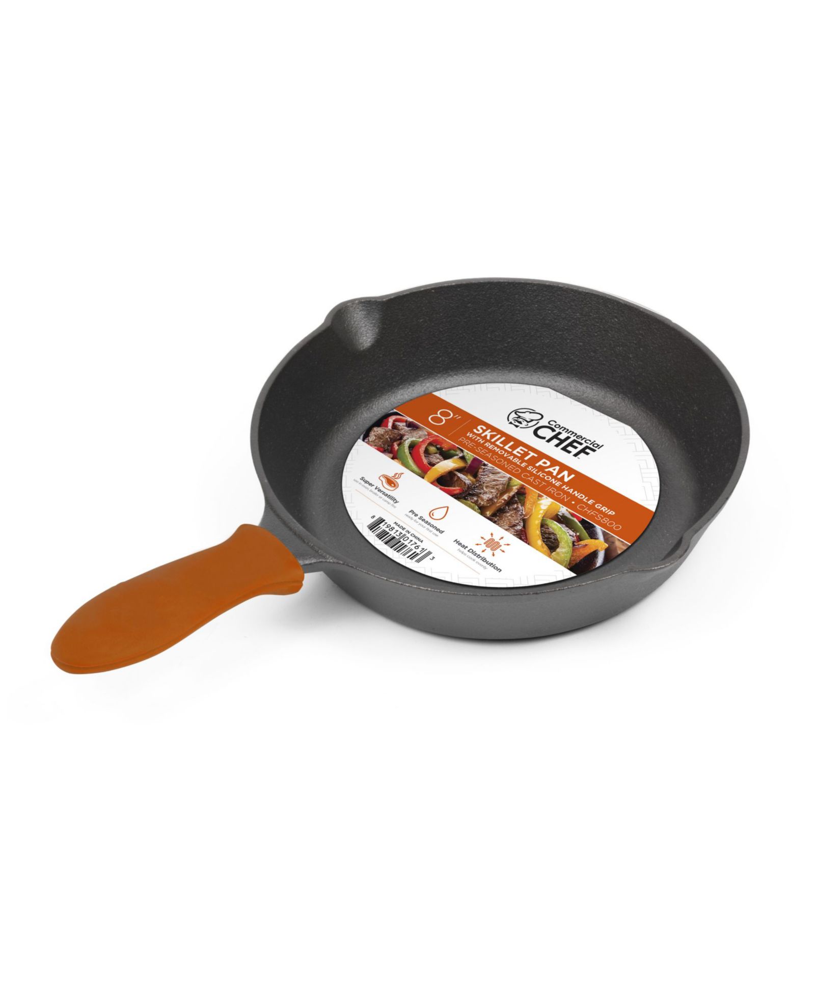 Сковорода из чугуна Commercial Chef 8-Inch Cast Iron Skillet with Silicone Grip, CHFS800