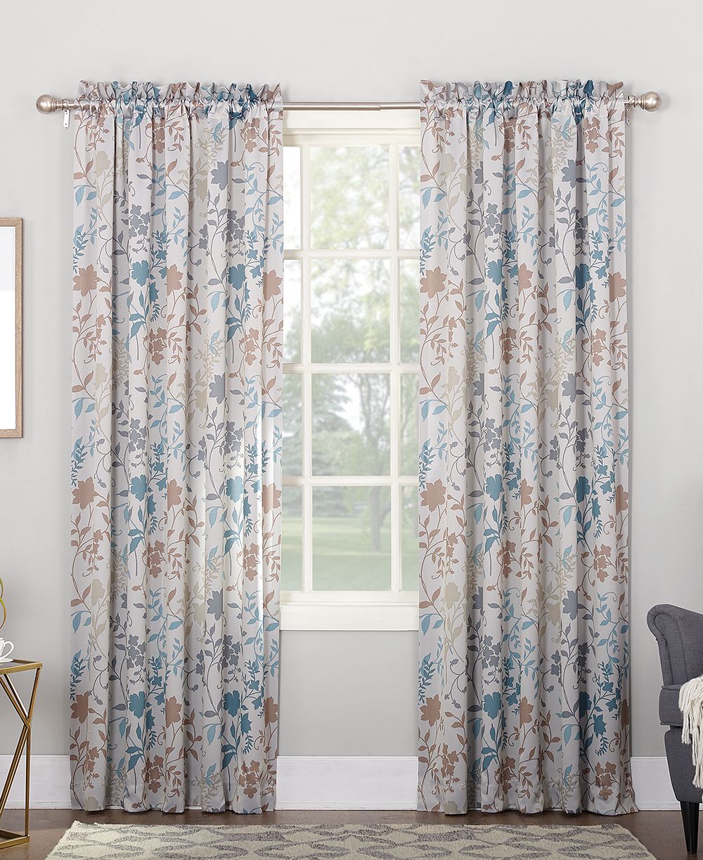 Asbury Floral Print Room Darkening Rod Pocket Curtain Panel