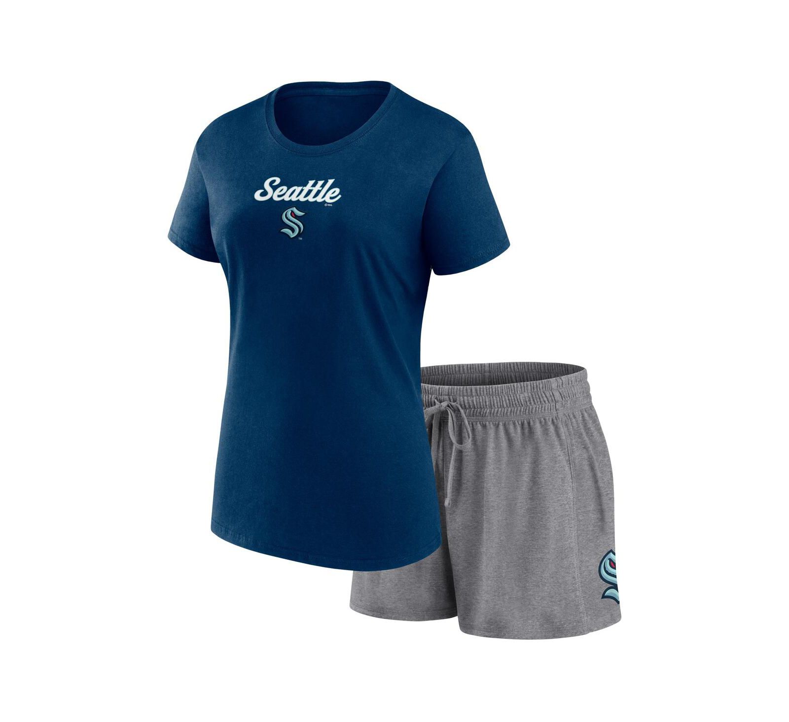 Women's Fanatics Navy, Gray Seattle Kraken Script T-shirt and Shorts Set