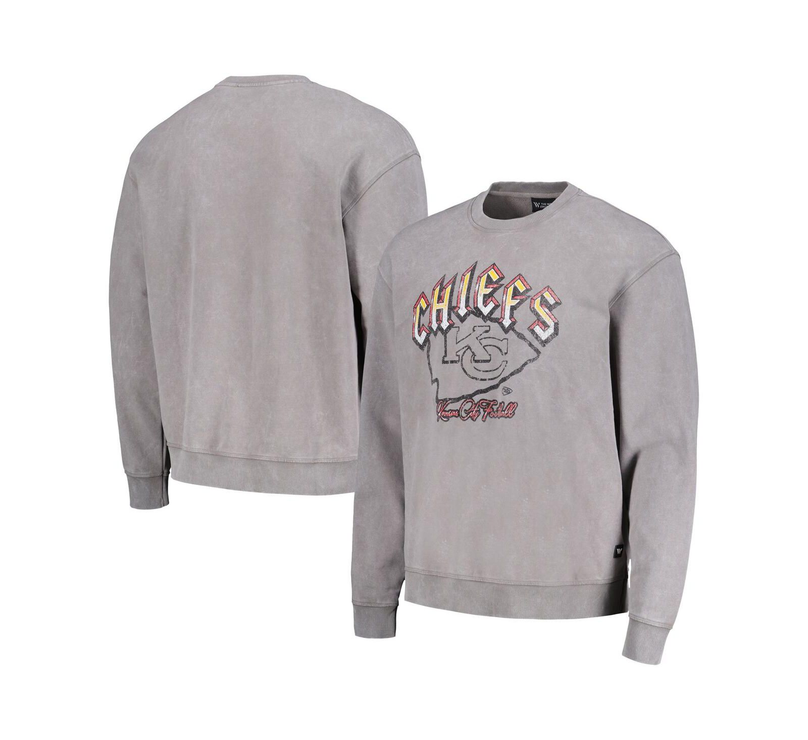 Men's and Women's The Wild Collective Gray Distressed Kansas City Chiefs Pullover Sweatshirt