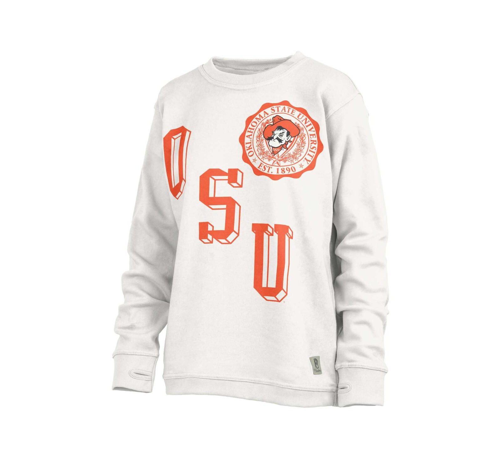 Women's Pressbox White Oklahoma State Cowboys Shoreline Sundown Pullover Sweatshirt