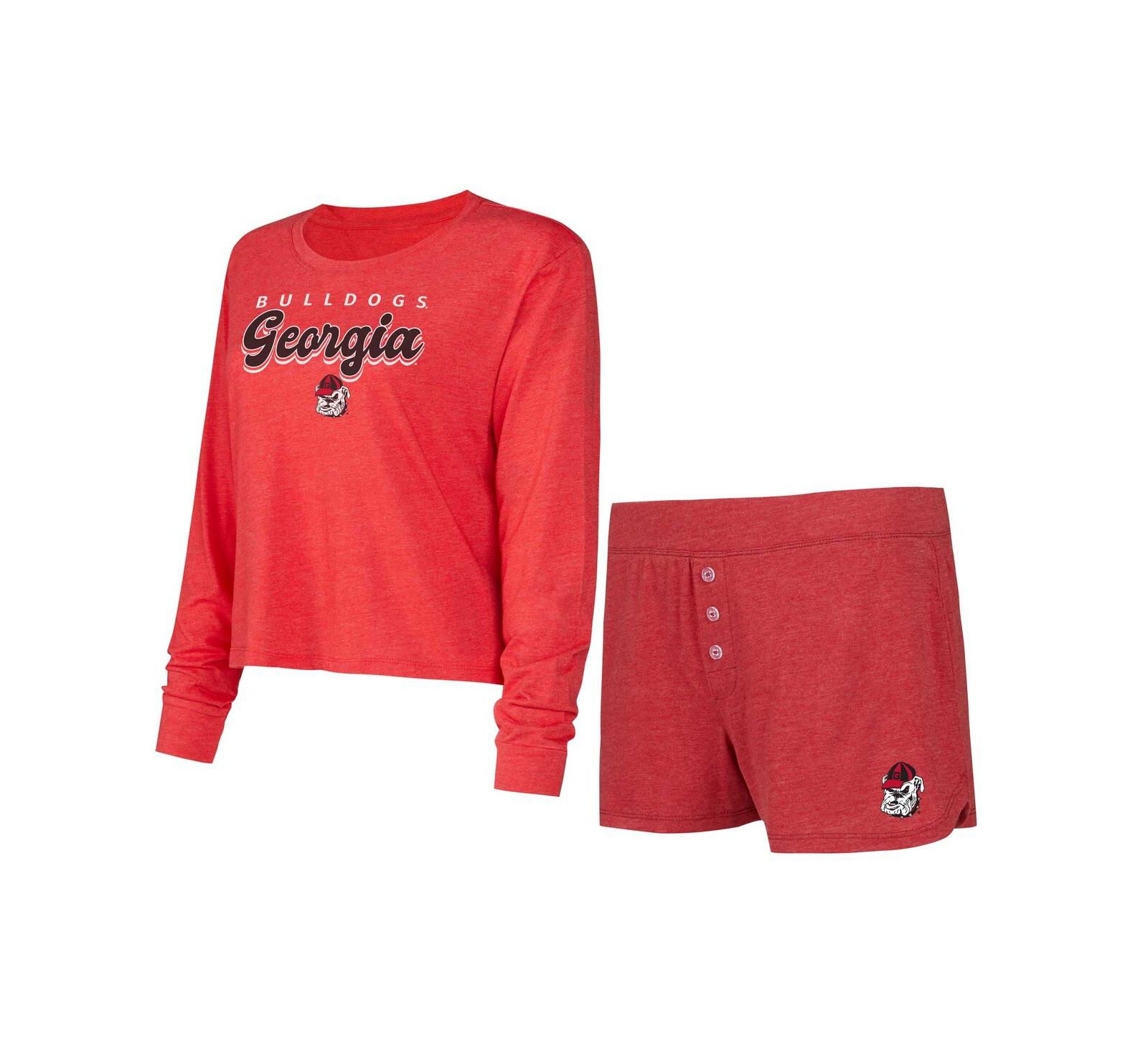 Комплект Concepts Sport Women's Red Georgia Bulldogs Team Color Long Sleeve T-shirt and Shorts