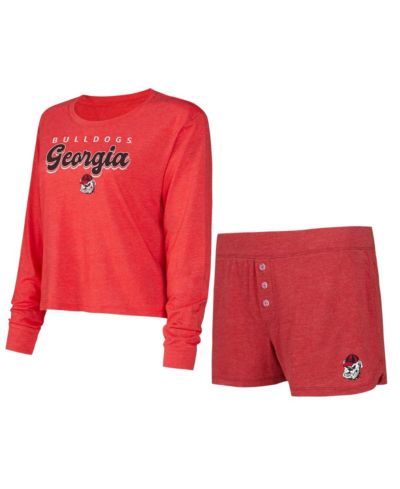 Комплект Concepts Sport Women's Red Georgia Bulldogs Team Color Long Sleeve T-shirt and Shorts