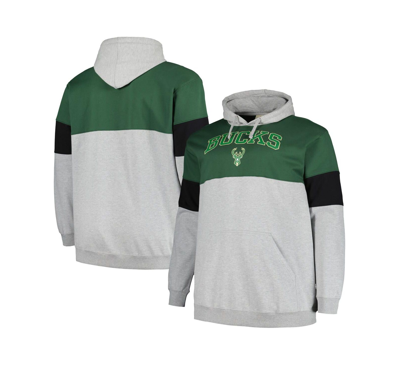 Мужское худи Fanatics Hunter Green, Black Milwaukee Bucks Big and Tall Pullover