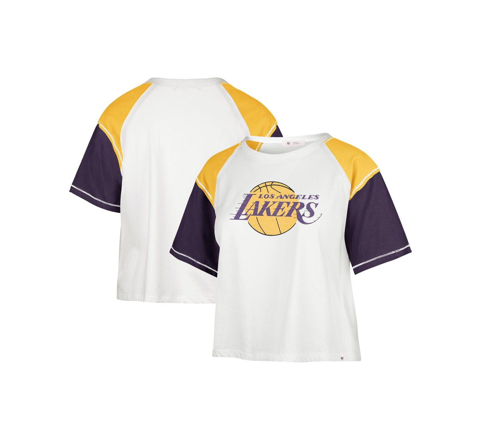 Женская укороченная футболка '47 Brand Cream Distressed Los Angeles Lakers Premier Raglan Cropped