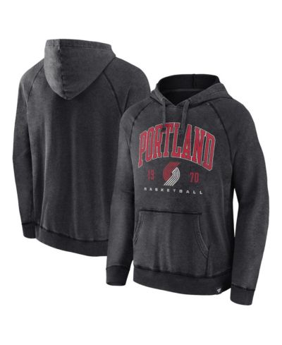 Men's Fanatics Heather Charcoal Distressed Portland Trail Blazers Foul Trouble Snow Wash Raglan Pullover Hoodie