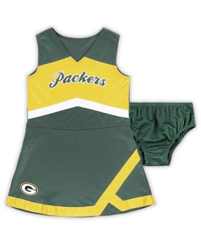 Little Girls Green Green Bay Packers Two-Piece Cheer Captain Jumper Dress with Bloomers Set