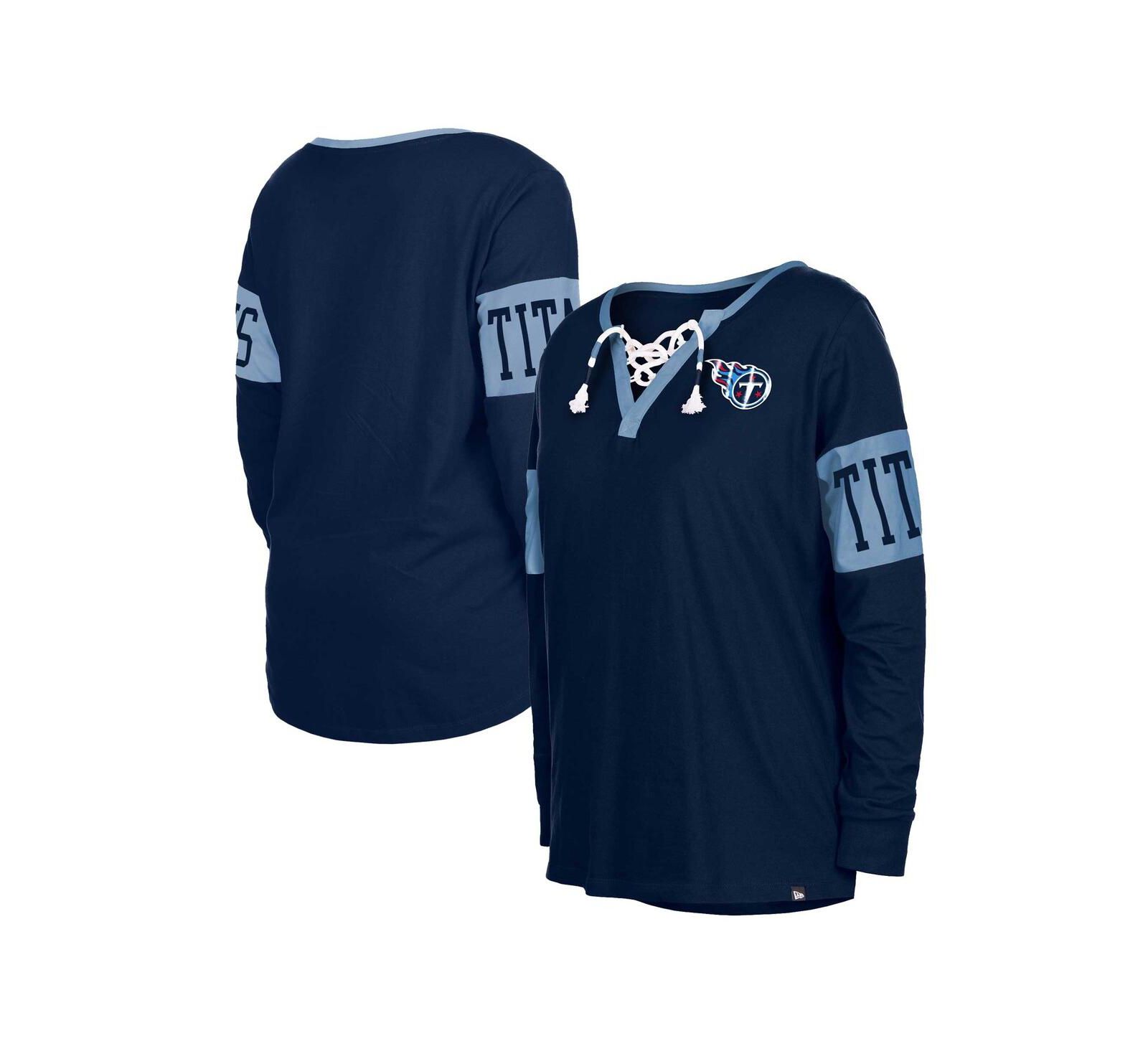 Women's New Era Navy Tennessee Titans Lace-Up Notch Neck Long Sleeve T-shirt