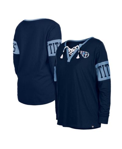 Women's New Era Navy Tennessee Titans Lace-Up Notch Neck Long Sleeve T-shirt